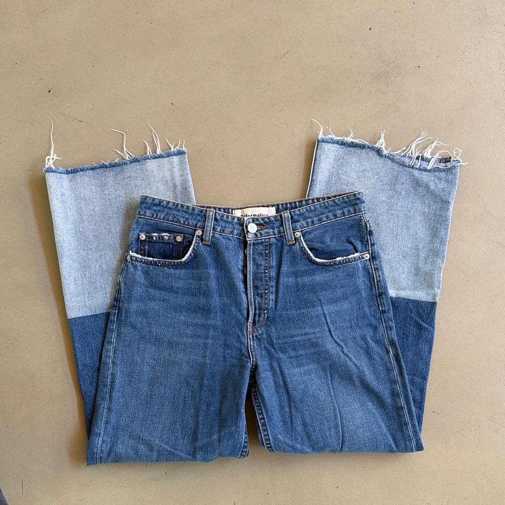 Reformation Two-Tone Blue Wide-Leg Jeans with Light Contrast Cuff